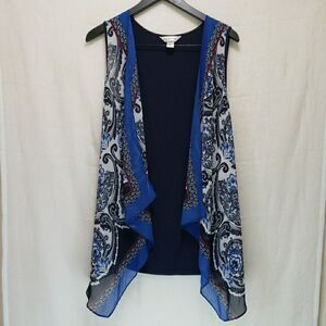 Christopher & Banks Women's Medium Navy Blue Paisley Open Front Vest Cardigan M